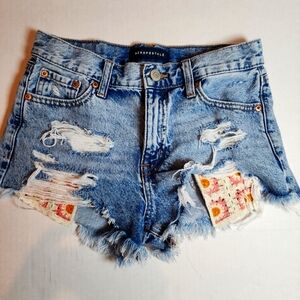 Women's Aeropostale Jean Shorts Distressed Floral Knit Pockets Size 0 EUC